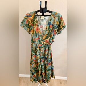 Sezane Green Floral Midi Dress